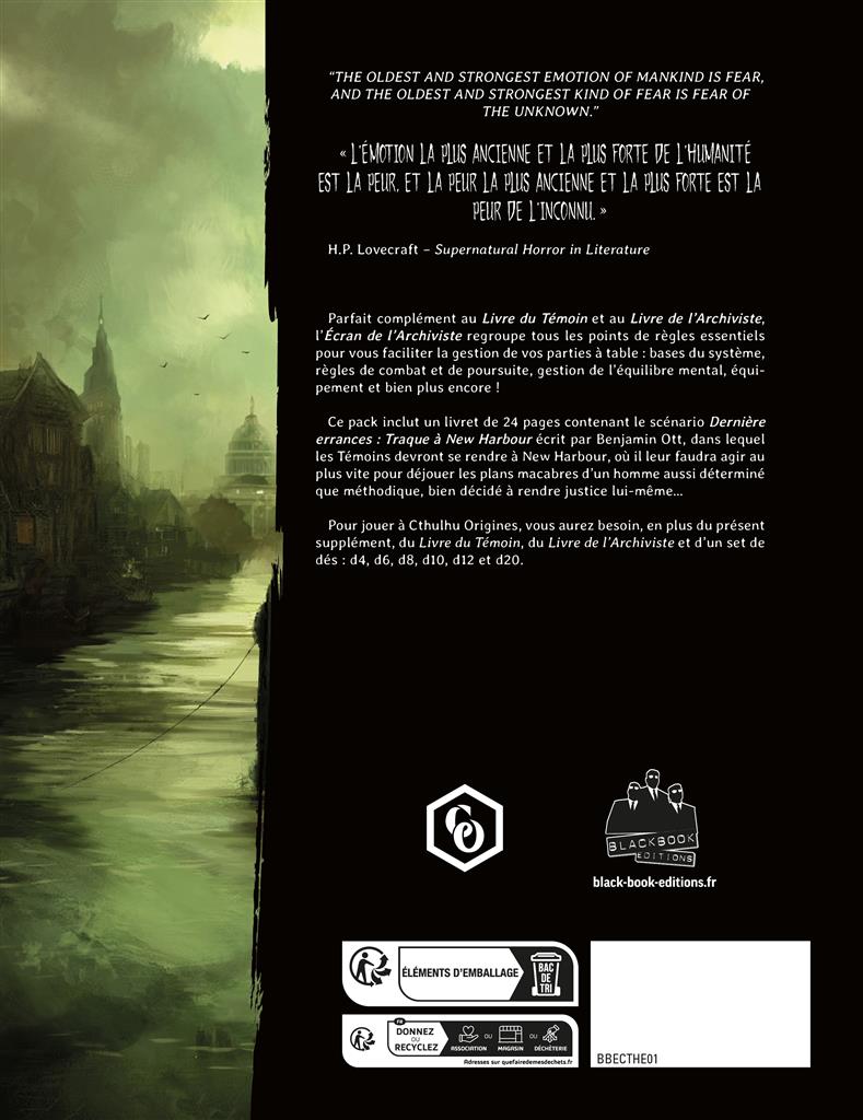 Cthulhu origines : Ecran de jeu