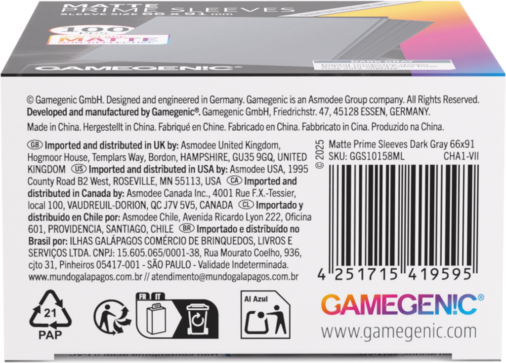GG : 100 Sleeves Matte Prime Dark Gray