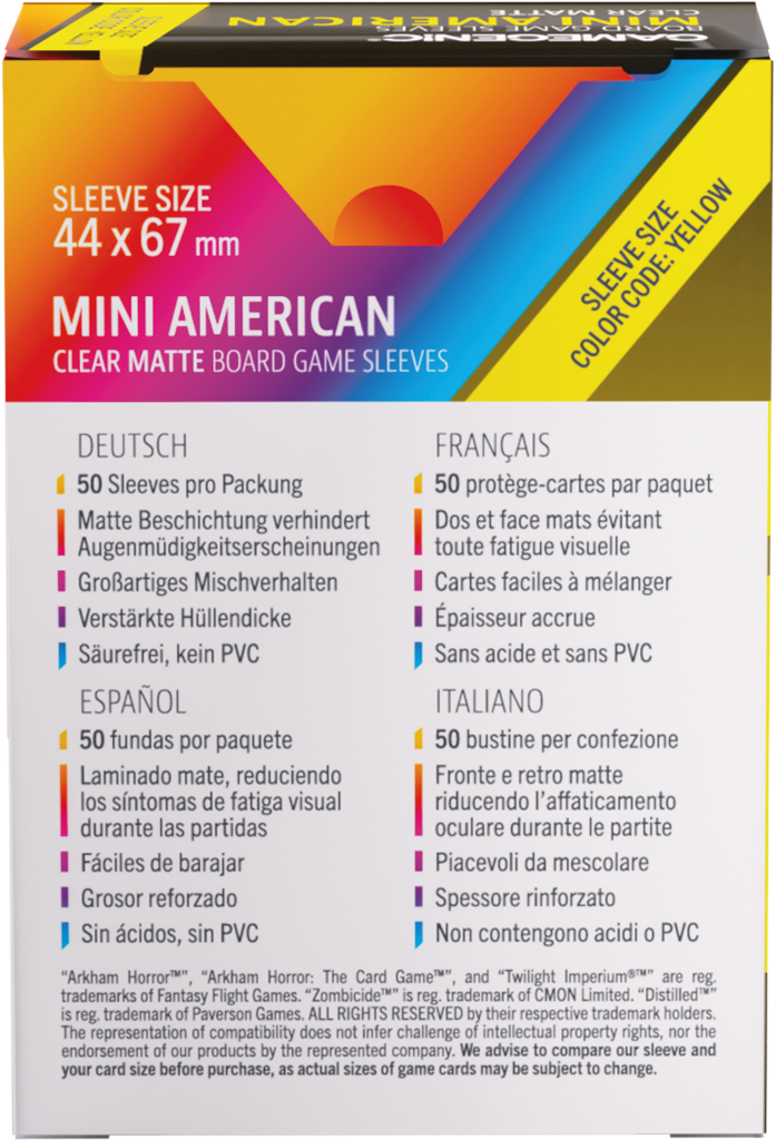 GG : 50 sleeves Matte 44x67 Mini US Yellow