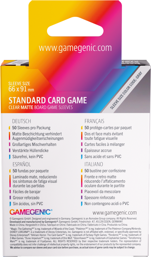 GG : Board Game Sleeves Standard Card Clear Matte