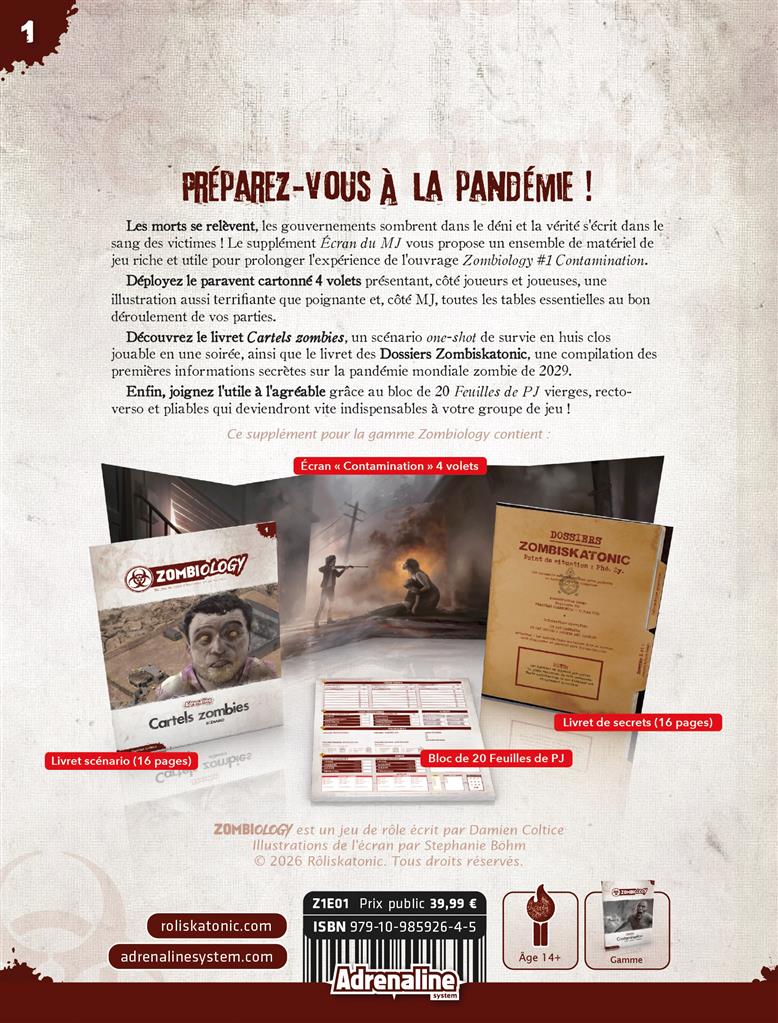 Zombiology #1 Contamination — L'écran du MJ