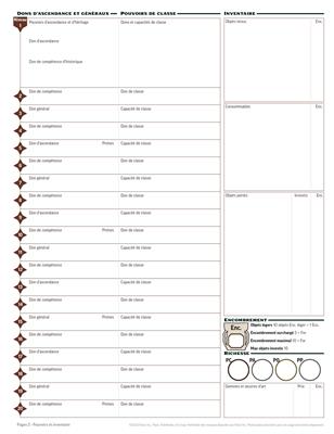 PF 2 - Bloc de fiches de personnages vierges