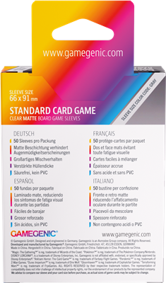 GG : Board Game Sleeves Standard Card Clear Matte